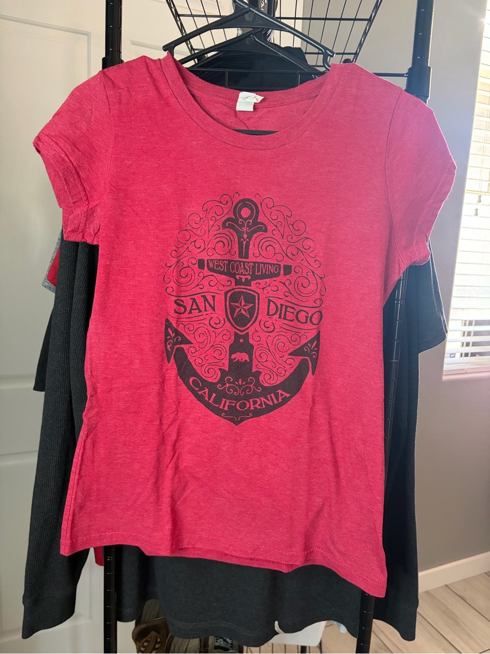 District Women's Red Short Sleeve Tee with Black San Diego Anchor Graphic